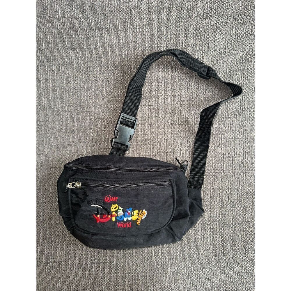 Vintage Walt Disney World Character Spell Out Fanny Pack Bag Black Unisex Adults